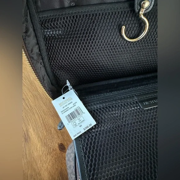 NWT. Michael Kors Large Hanging Toiletry Case Travel Pouch MK Brown Retails $398 - Picture 8 of 9